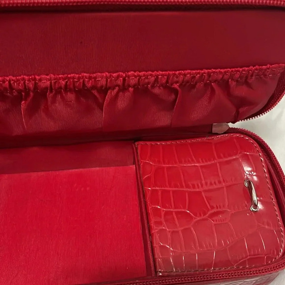 Vintage Liz Claiborne Signature Red Faux Croc Print Jewelry Travel Bag - Picture 3 of 10